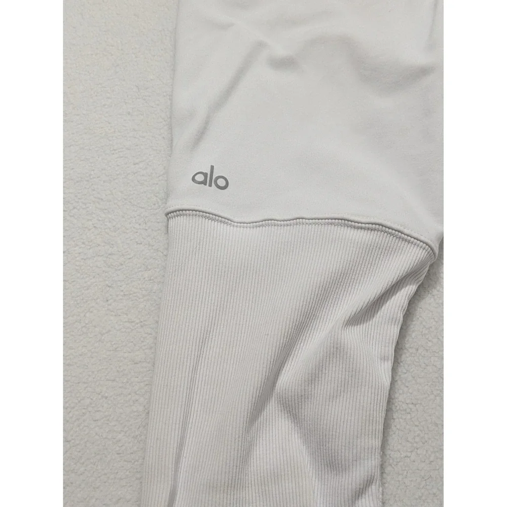 Alo Yoga‎ Leggings Small Heather White High Waist Ribbed Goddess Athleisure